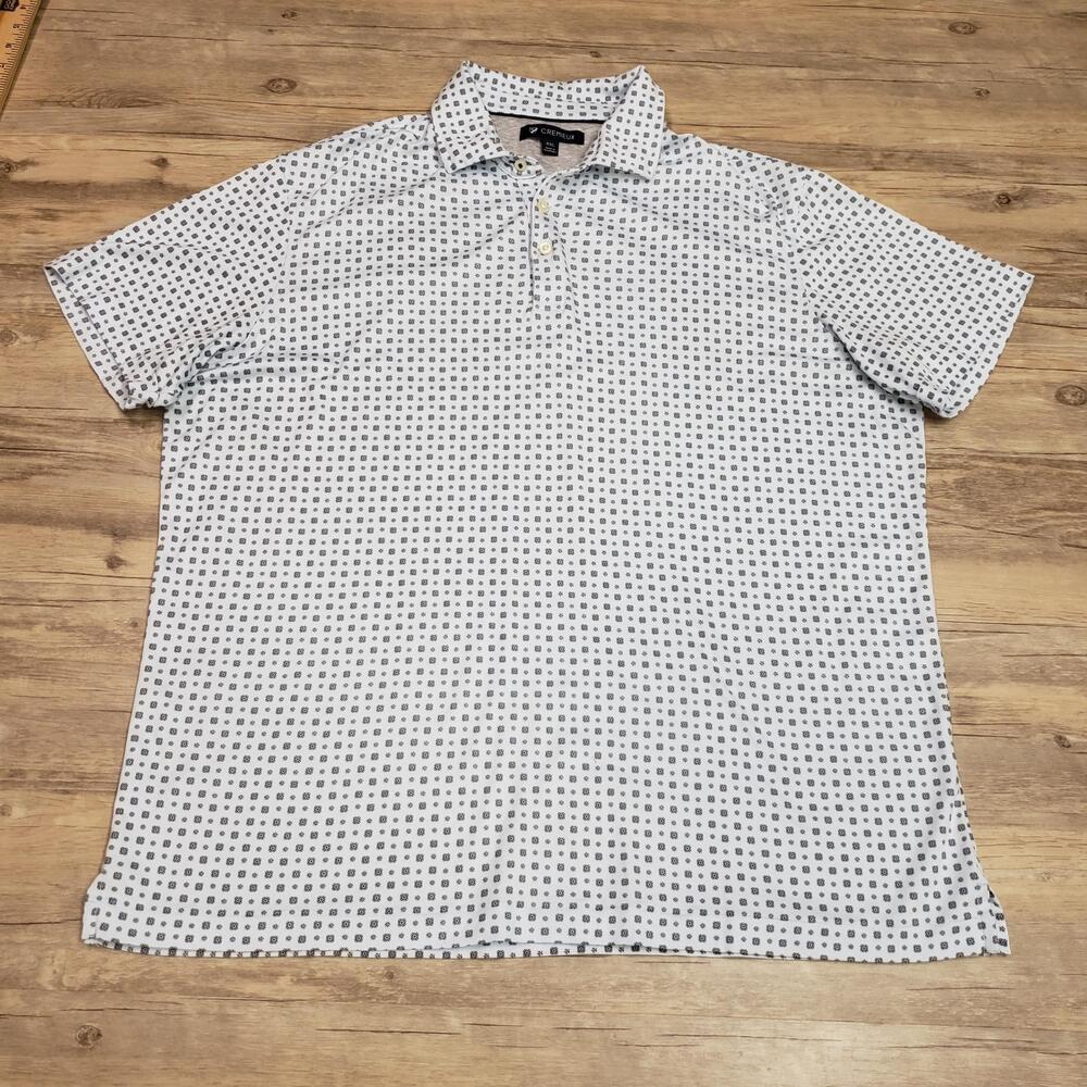 Cremieux Polo Shirt Mens 2XL Blue Geometric 100% Cotton Jersey Casual Print